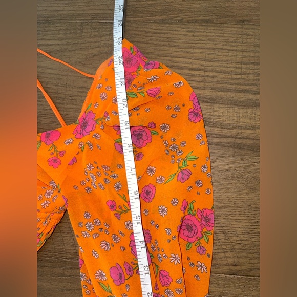For Love & Lemons Peony Smocked mini dress Large orange floral - Picture 15 of 16